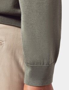 Dark Sage Open Collar Knitted Cotton Polo Shirt – Long Sleeve-preview4