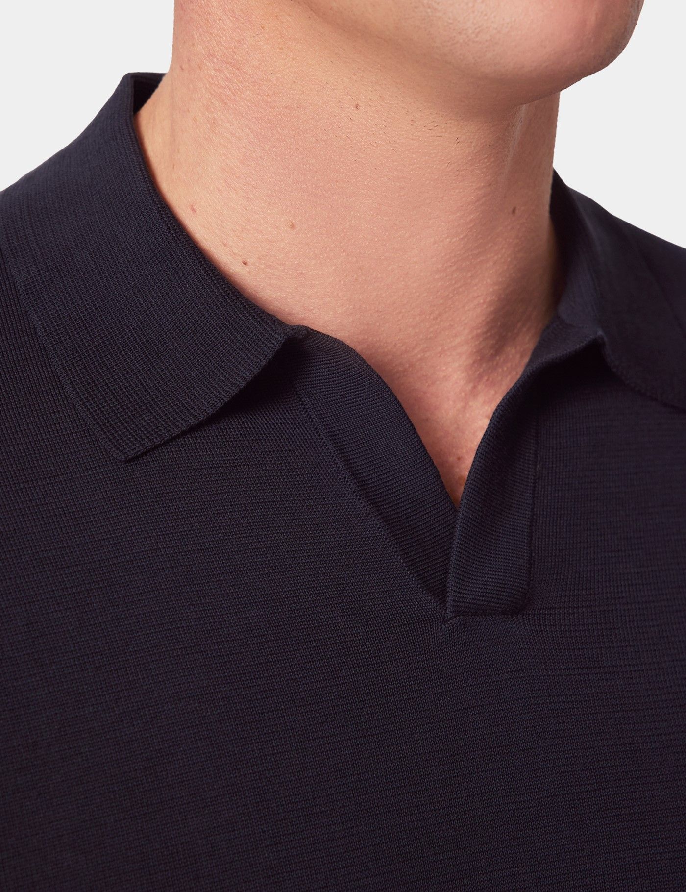 Slim Fit Midnight Blue Open Collar Knitted Polo Shirt - Long Sleeve-preview
