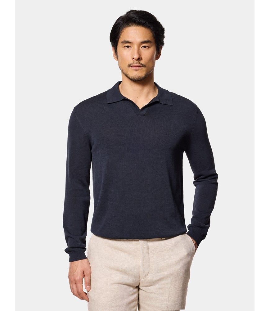 トップス REGULAR-FIT KNITTED POLO SHIRT NAVY XL Buy Navy Blue/Neutral Regular Fit Knitted Long Sleeve Polo Shirts