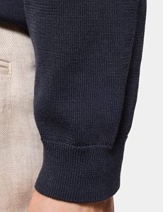 Midnight Navy Premium Knitted Polo Shirt - Long Sleeve