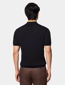 Black Premium Cable Knit Polo Shirt – Short Sleeve