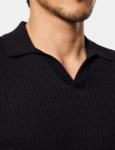 Black Premium Cable Knit Polo Shirt – Short Sleeve