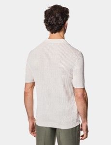 Cream Premium Cable Knit Polo Shirt – Short Sleeve