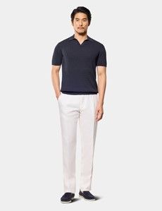 Midnight Navy Premium Cable Knit Polo Shirt – Short Sleeve
