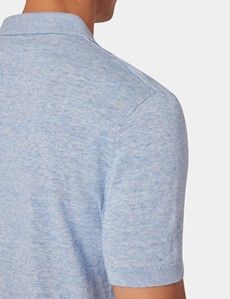 Slim Fit Cornflower Blue Melange Stripe Knitted Polo Shirt