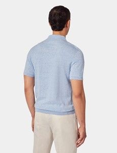Slim Fit Cornflower Blue Melange Stripe Knitted Polo Shirt