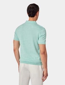 Slim Fit Light Green Melange Stripe Knitted Polo Shirt