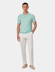 Slim Fit Light Green Melange Stripe Knitted Polo Shirt
