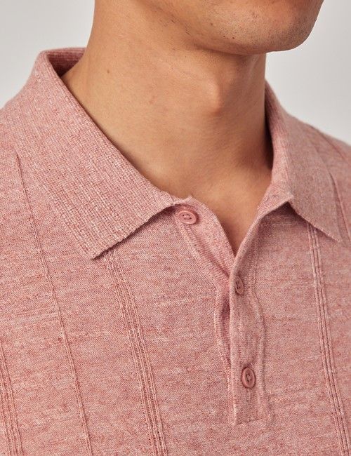 Washed Red Melange Stripe Knitted Cotton Polo Shirt - Short Sleeve-preview