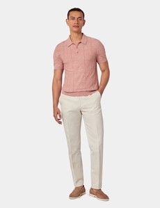 Slim Fit Washed Red Melange Stripe Knitted Polo Shirt-preview5