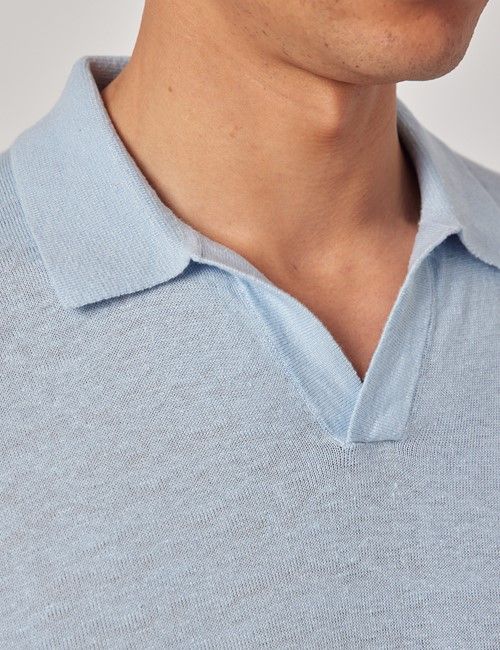 Light Blue Open Collar Linen Polo Shirt – Short Sleeve-preview