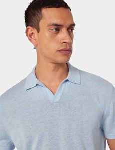 Slim Fit Light Blue Open Collar Polo Shirt-preview2