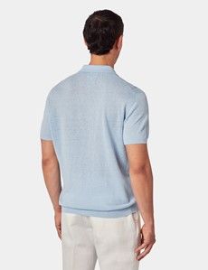 Slim Fit Light Blue Open Collar Polo Shirt-preview3