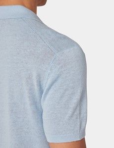 Slim Fit Light Blue Open Collar Polo Shirt-preview4