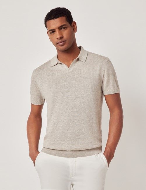 Natural Open Collar Linen Polo Shirt – Short Sleeve