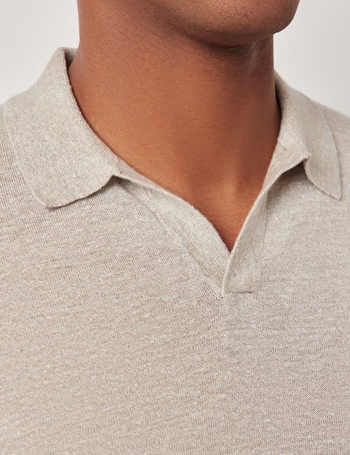 Natural Open Collar Linen Polo Shirt – Short Sleeve-preview