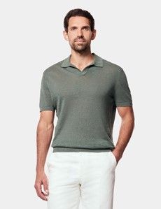 Green Premium Knitted Linen Polo Shirt