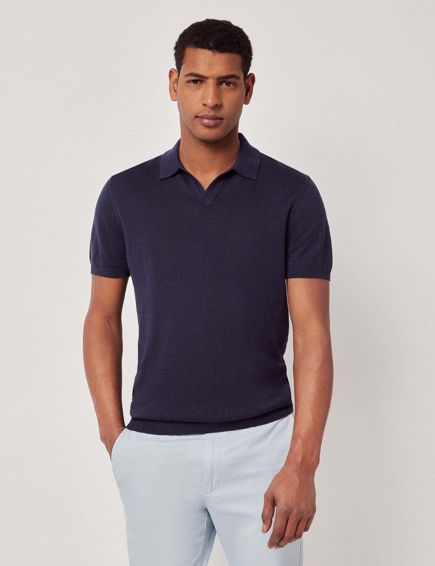 Slim Fit Navy Open Collar Polo Shirt