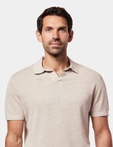 Beige Premium Knitted Linen Polo Shirt