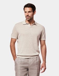 Beige Premium Knitted Linen Polo Shirt