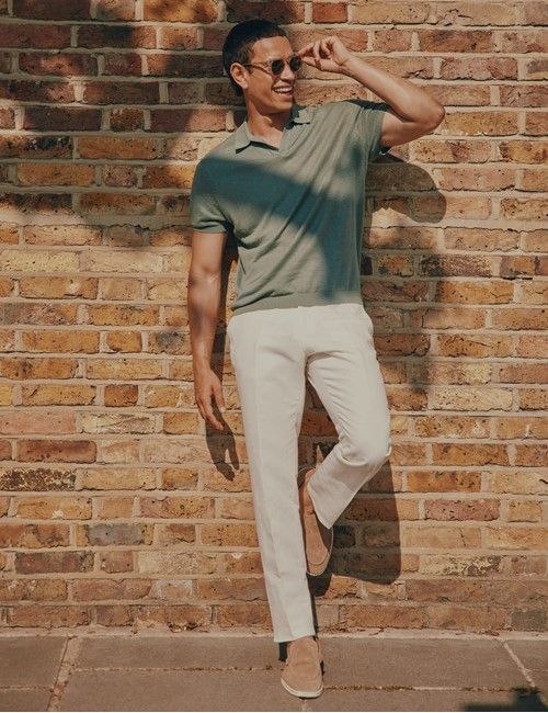 Dark Sage Open Collar Linen Polo Shirt – Short Sleeve-preview