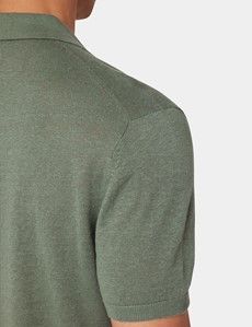 Slim Fit Dark Sage Open Collar Polo Shirt-preview5