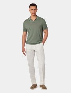 Slim Fit Dark Sage Open Collar Polo Shirt-preview6