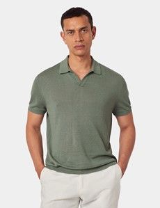Slim Fit Dark Sage Open Collar Polo Shirt