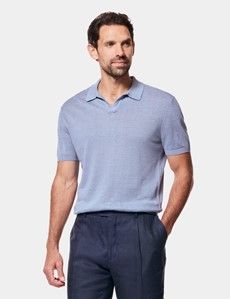 Dusty Blue Premium Knitted Linen Polo Shirt