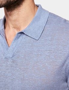 Dusty Blue Premium Knitted Linen Polo Shirt