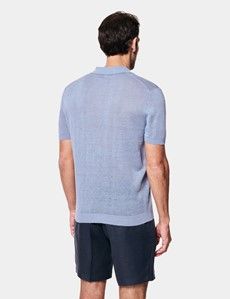 Dusty Blue Premium Knitted Linen Polo Shirt