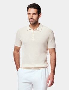 Cream Premium Open Knit Polo Shirt