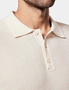 Cream Premium Open Knit Polo Shirt