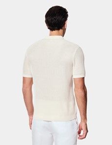 Cream Premium Open Knit Polo Shirt