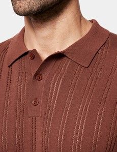 Tobacco Premium Pointelle Stripe Polo Shirt