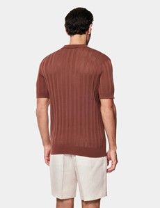 Tobacco Premium Pointelle Stripe Polo Shirt