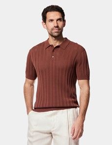 Tobacco Premium Pointelle Stripe Polo Shirt