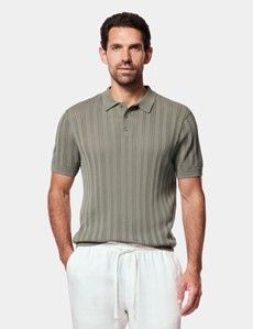 Dark Sage Premium Pointelle Stripe Polo Shirt