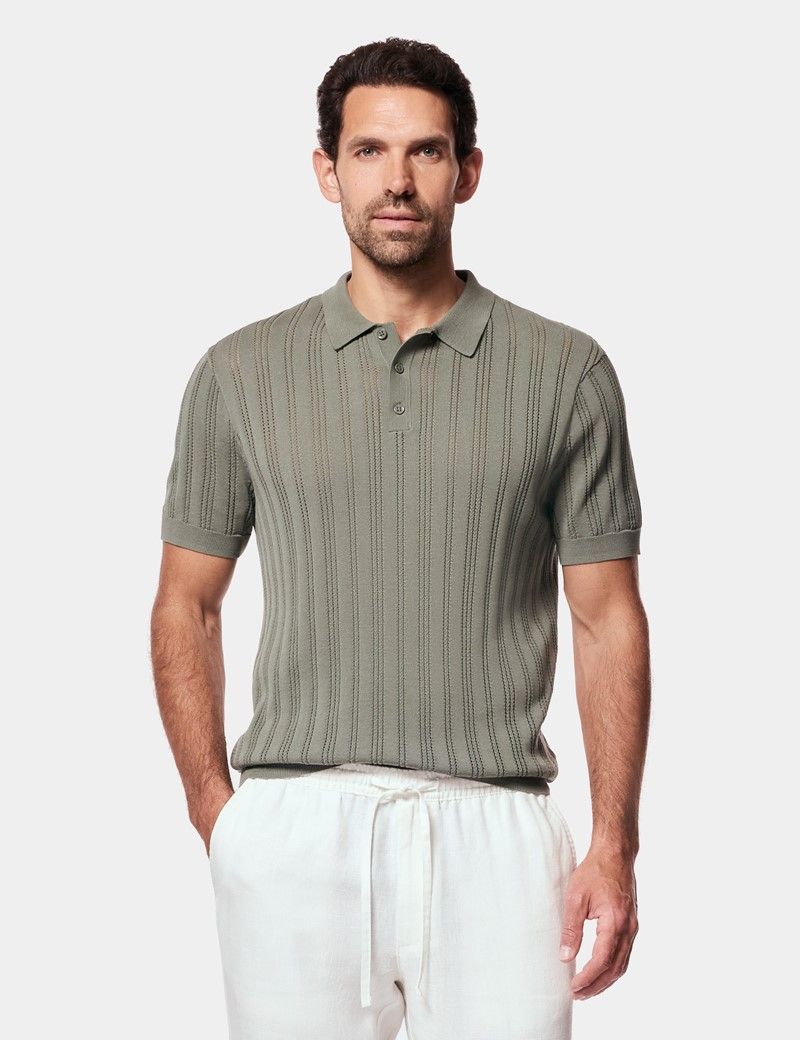 Dark Sage Premium Pointelle Stripe Polo Shirt