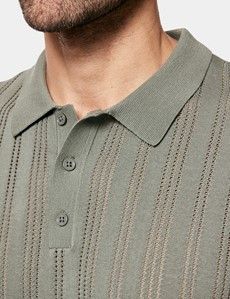 Dark Sage Premium Pointelle Stripe Polo Shirt