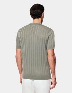 Dark Sage Premium Pointelle Stripe Polo Shirt