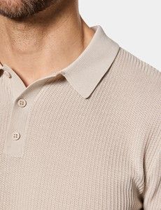 Light Taupe Premium Tipped Textured Knit Polo Shirt