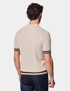 Light Taupe Premium Tipped Textured Knit Polo Shirt