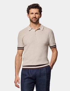 Light Taupe Premium Tipped Textured Knit Polo Shirt
