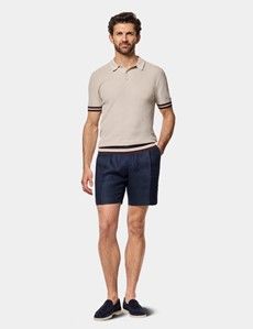 Light Taupe Premium Tipped Textured Knit Polo Shirt