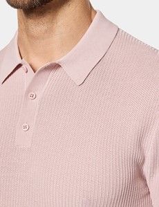 Pink Premium Tipped Textured Rib Knit Polo Shirt