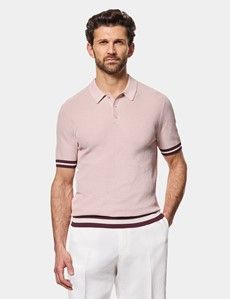 Pink Premium Tipped Textured Rib Knit Polo Shirt