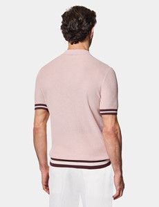 Pink Premium Tipped Textured Rib Knit Polo Shirt
