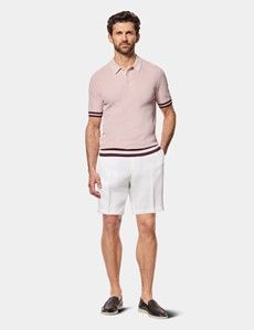 Pink Premium Tipped Textured Rib Knit Polo Shirt