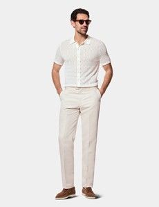 Cream Premium Button Through Zig Zag Stitch Polo Shirt